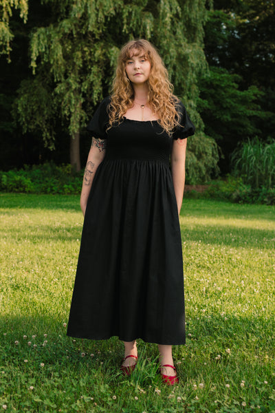 Goldie Smocked Short Sleeve Dress Black