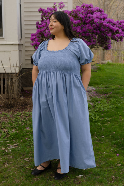 Goldie Smocked Short Sleeve Dress Dusty Blue