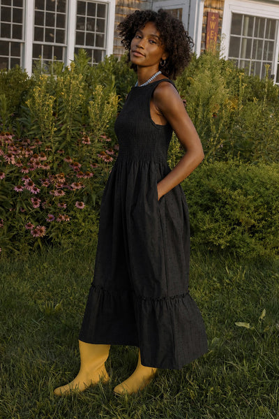 Goldie Smocked Sleeveless Dress Black