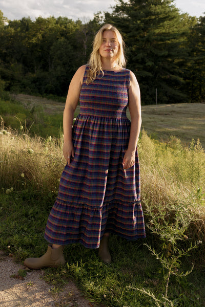 Goldie Smocked Sleeveless Dress Blue Hill Plaid