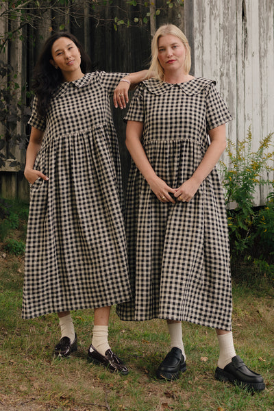 Homestead Collared Dress Black Oat Milk Gingham