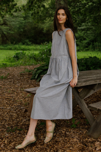 Luna Sleeveless Dress Blue Coffee Stripe