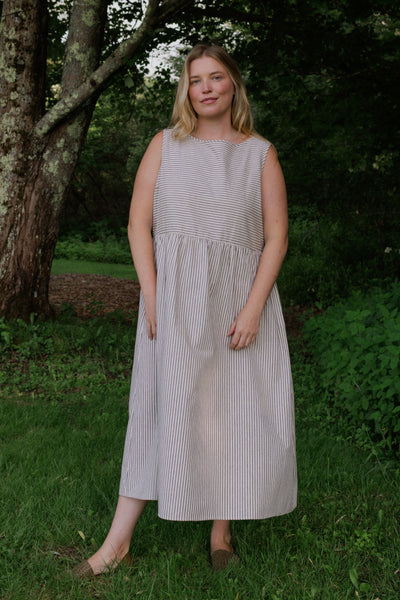 Luna Sleeveless Dress Oat Milk Black Stripe