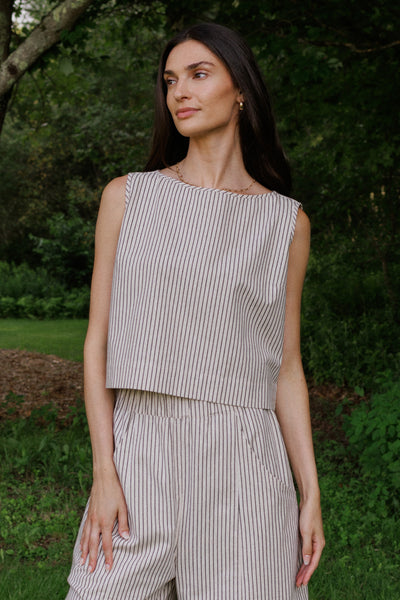 Luna Sleeveless Tank Top Oat Milk Black Stripe