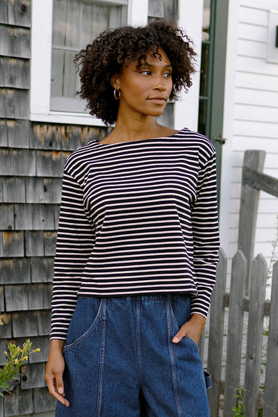 Marin Boatneck Shirt Black Cream Stripe