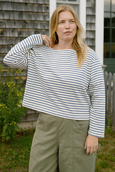Marin Boatneck Shirt Cream French Blue Stripe