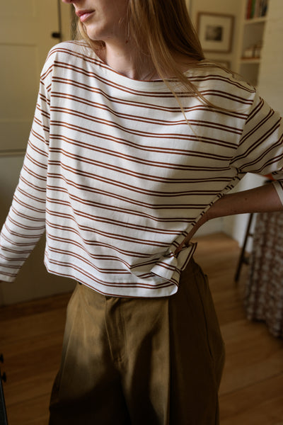 Marin Boatneck Shirt Cream Pecan Stripe