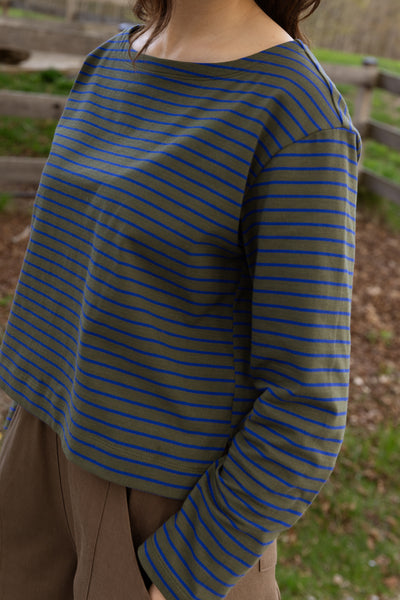 Marin Boatneck Shirt Olive Cobalt Stripe