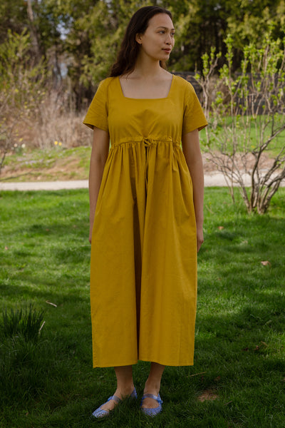 Nico Square Neck Drawstring Dress Honey