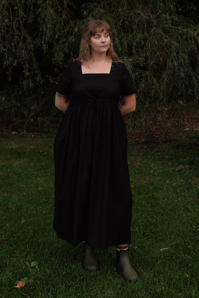 Nico Square Neck Drawstring Dress Black 