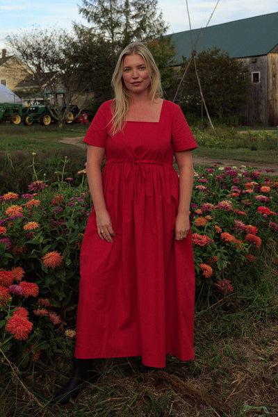 Nico Square Neck Drawstring Dress Rhubarb