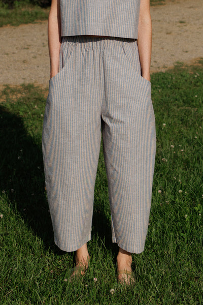 Porch Balloon Pants Blue Coffee Stripe