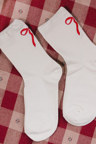 Ribbon Bow Socks Cream