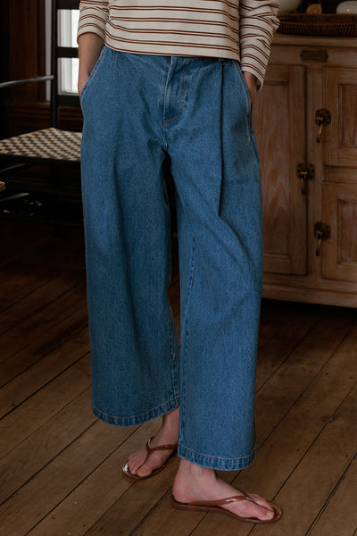 Stoop Pleated Denim Pants Leeward Blue