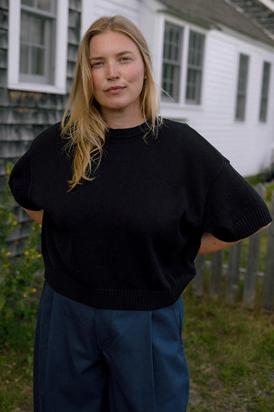 Sunny Cotton Linen Crewneck Sweater Black