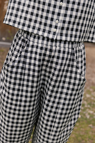 Porch Balloon Linen Pants Black Gingham