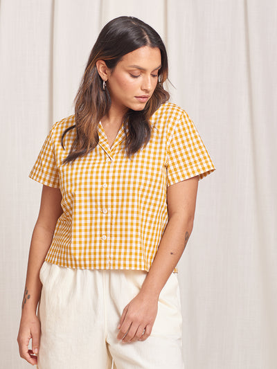 Short Sleeve Button-up Shirt | Coast Camp Shirt Gingham-Marigold