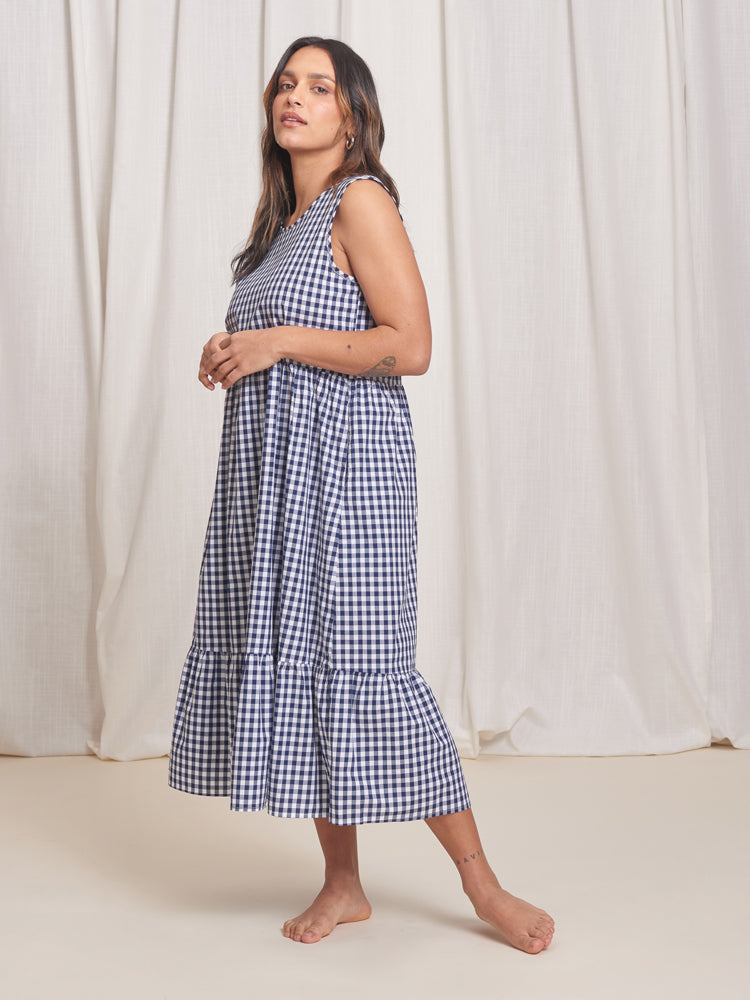 Reversible Dresses for Women | Birdie Sleeveless Dress Gingham Navy