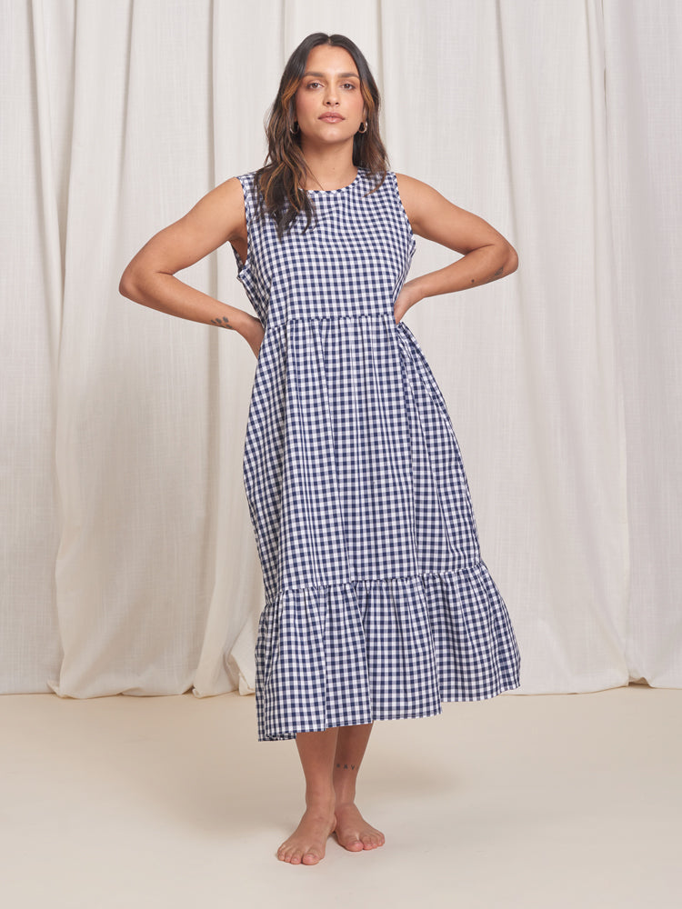 Reversible Dresses for Women | Birdie Sleeveless Dress Gingham Navy